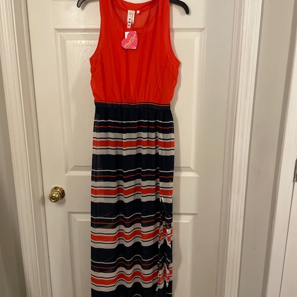 Orange, White & Blue Maxi Dress. Size Small. - Picture 2 of 11